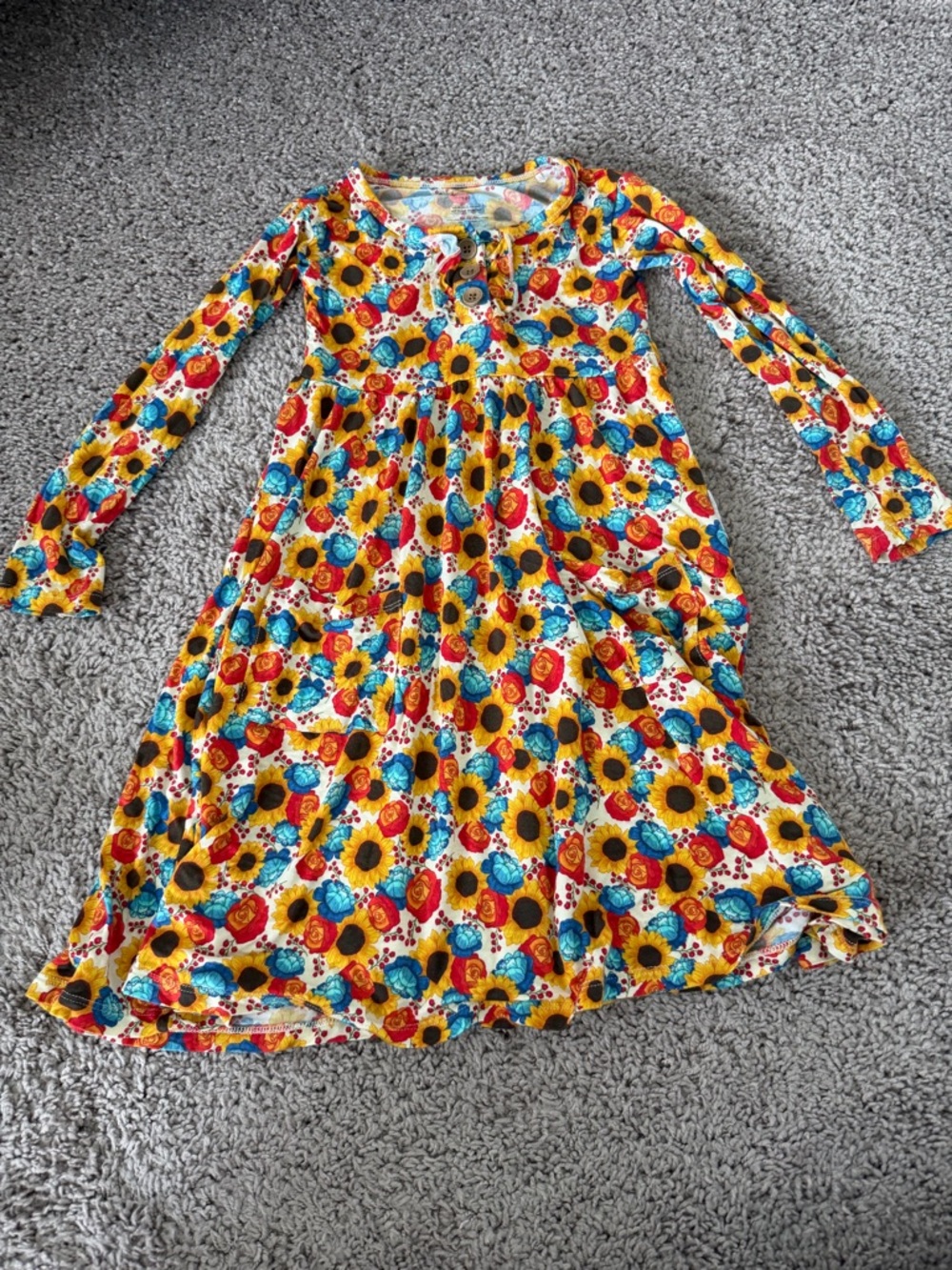 just jaz boutiqur bamboo long sleeve girls dress - floral sunflower print